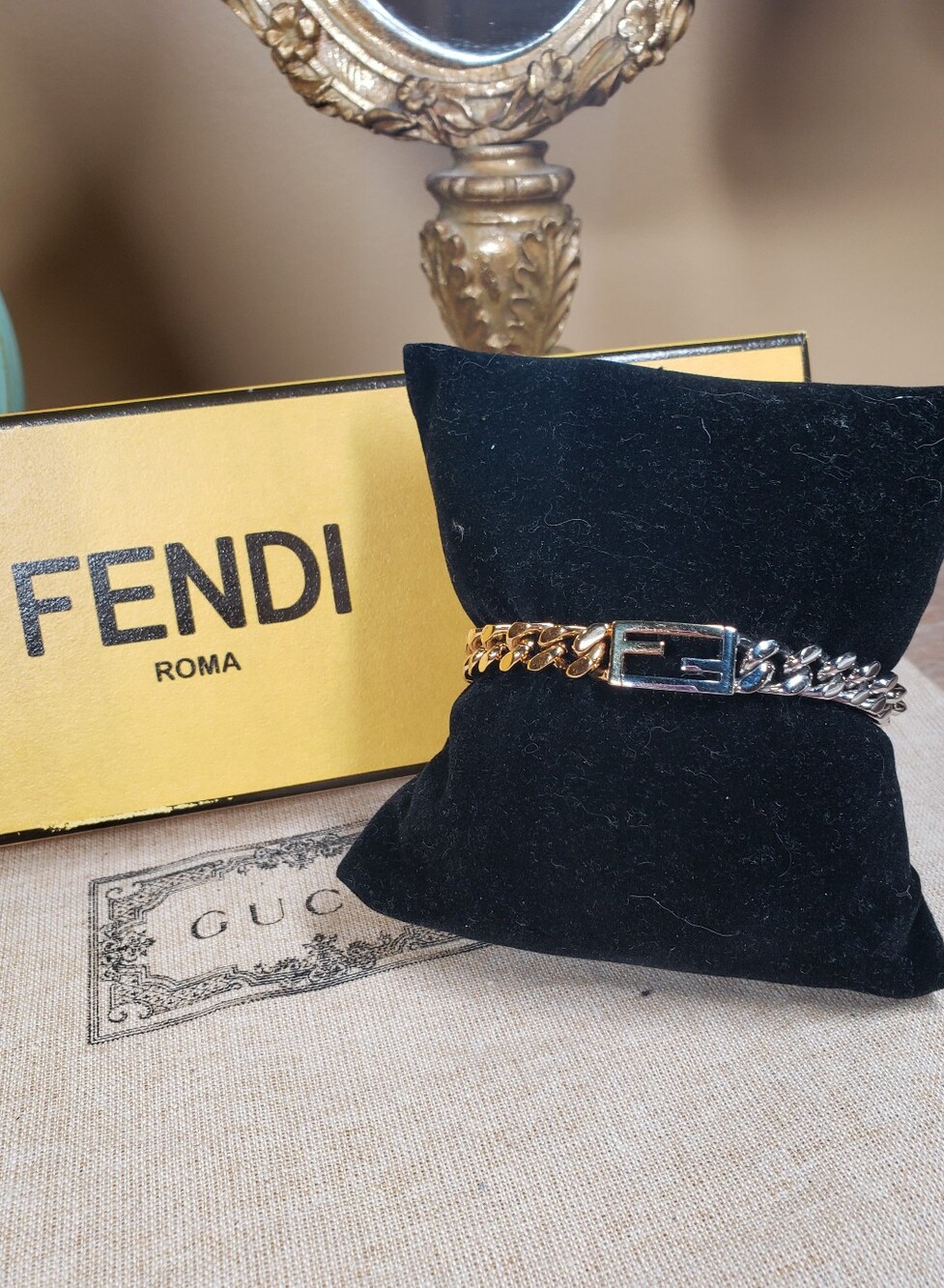 Fendi FF Two-Tone Chain Bracelet - Gold-Toned & Palladium - Excellent Condition - Picture 4 of 16